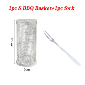 Stainless Steel BBQ Basket Barbecue Cooking Grill Grate Outdoor Camping BBQ Drum Grilling Basket Campfire Grid Picnic Cookware