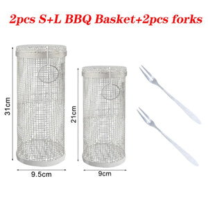 Stainless Steel BBQ Basket Barbecue Cooking Grill Grate Outdoor Camping BBQ Drum Grilling Basket Campfire Grid Picnic Cookware