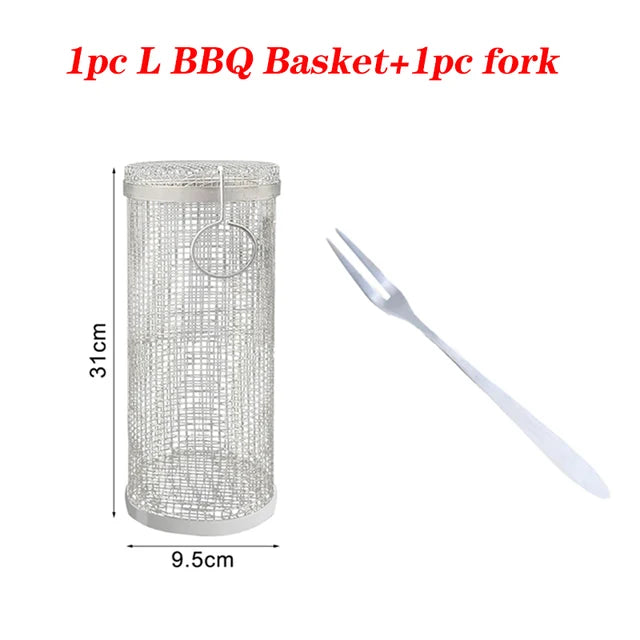 Stainless Steel BBQ Basket Barbecue Cooking Grill Grate Outdoor Camping BBQ Drum Grilling Basket Campfire Grid Picnic Cookware