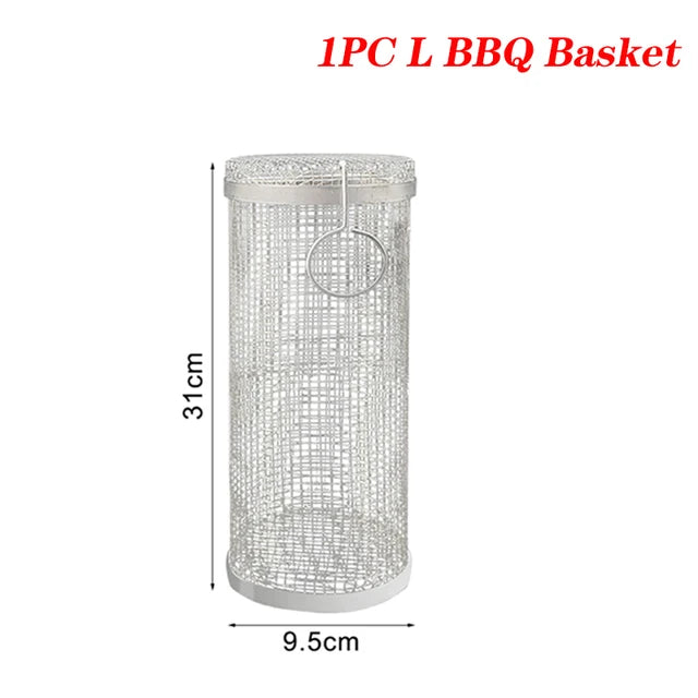 Stainless Steel BBQ Basket Barbecue Cooking Grill Grate Outdoor Camping BBQ Drum Grilling Basket Campfire Grid Picnic Cookware