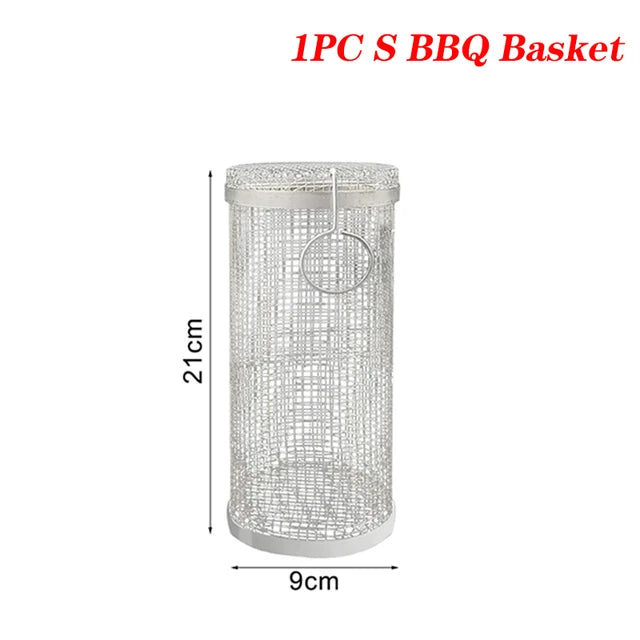 Stainless Steel BBQ Basket Barbecue Cooking Grill Grate Outdoor Camping BBQ Drum Grilling Basket Campfire Grid Picnic Cookware