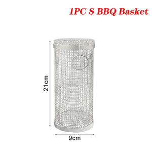 Stainless Steel BBQ Basket Barbecue Cooking Grill Grate Outdoor Camping BBQ Drum Grilling Basket Campfire Grid Picnic Cookware