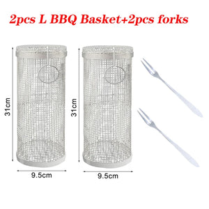 Stainless Steel BBQ Basket Barbecue Cooking Grill Grate Outdoor Camping BBQ Drum Grilling Basket Campfire Grid Picnic Cookware