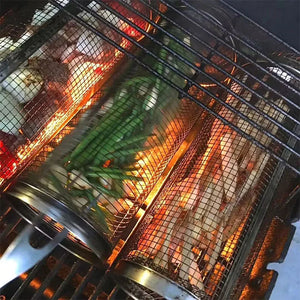 Stainless Steel BBQ Basket Barbecue Cooking Grill Grate Outdoor Camping BBQ Drum Grilling Basket Campfire Grid Picnic Cookware