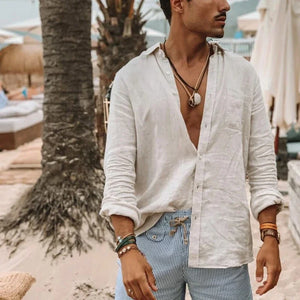 Summer Men's Linen Long Sleeve Shirt Thin Cool Clothes Loose Korean Fashion Street Dress New T-shirt Jacket