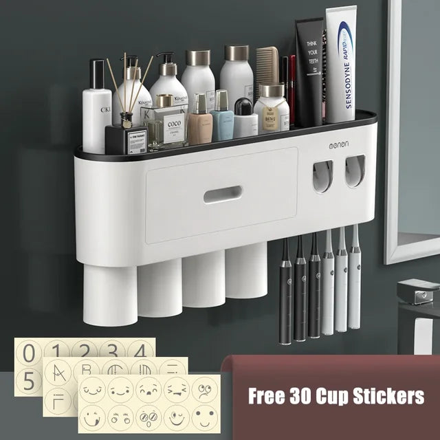 TERUP Toothbrush Holder Double Automatic Toothpaste Dispenser Magnetic Adsorption Inverted Cup Storage Rack Bathroom Accessories