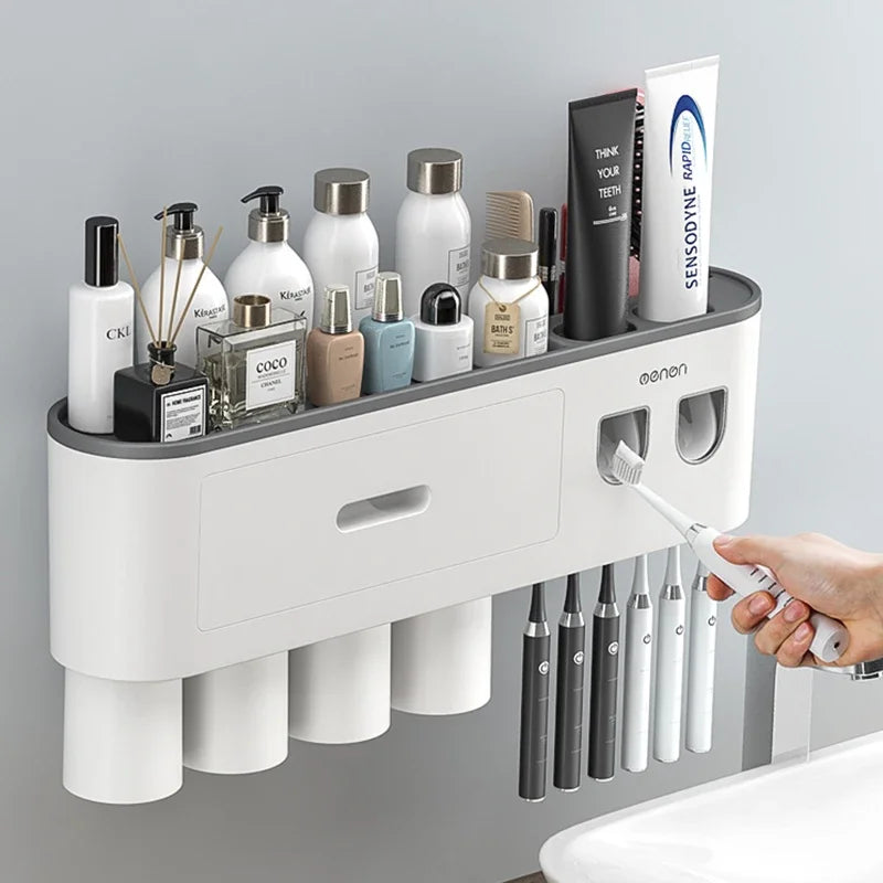 TERUP Toothbrush Holder Double Automatic Toothpaste Dispenser Magnetic Adsorption Inverted Cup Storage Rack Bathroom Accessories