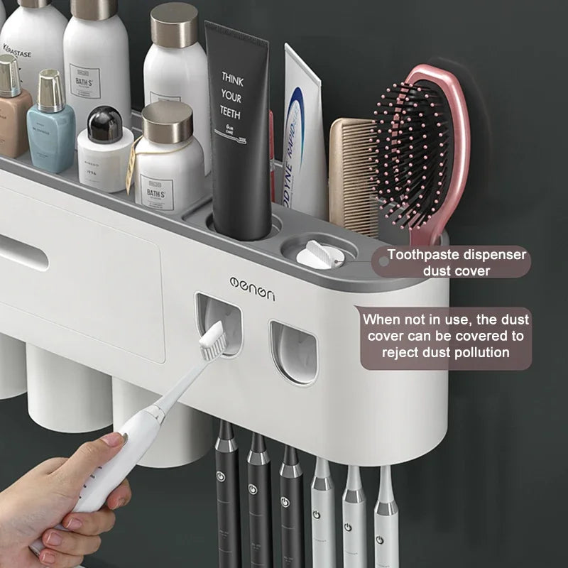 TERUP Toothbrush Holder Double Automatic Toothpaste Dispenser Magnetic Adsorption Inverted Cup Storage Rack Bathroom Accessories