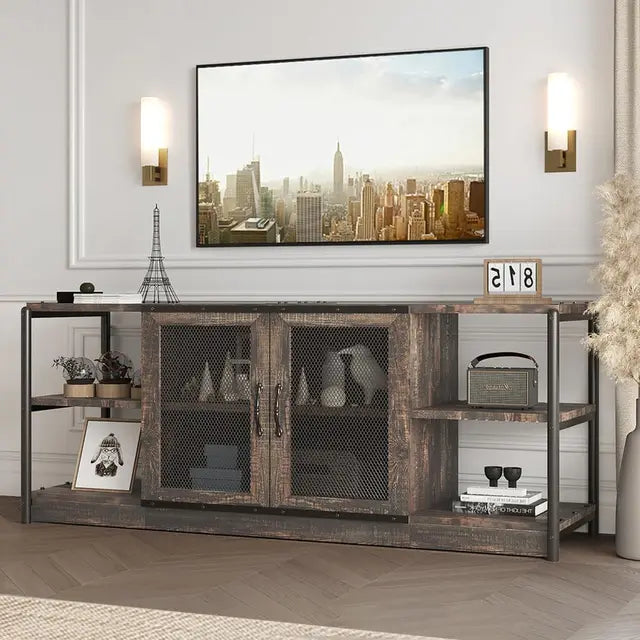 TV Stand for 65+ Inch TV, Industrial Entertainment Center TV Media Console Table, Farmhouse TV Stand