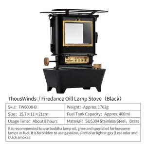 Thous Winds Firedance Oil Lamp Stove Portable Outdoor Camping Lantern Emotion Retro Lights for Picnic Backpack Camping Supplies