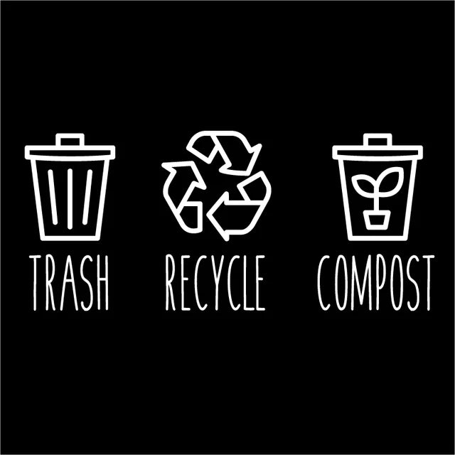 Trash and Recycle Rubbish Trash Can Wheelie Bin Vinyl Sticker Compost Decals Farmhouse Laundry Pantry Kitchen Organization Decal