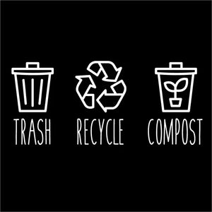 Trash and Recycle Rubbish Trash Can Wheelie Bin Vinyl Sticker Compost Decals Farmhouse Laundry Pantry Kitchen Organization Decal