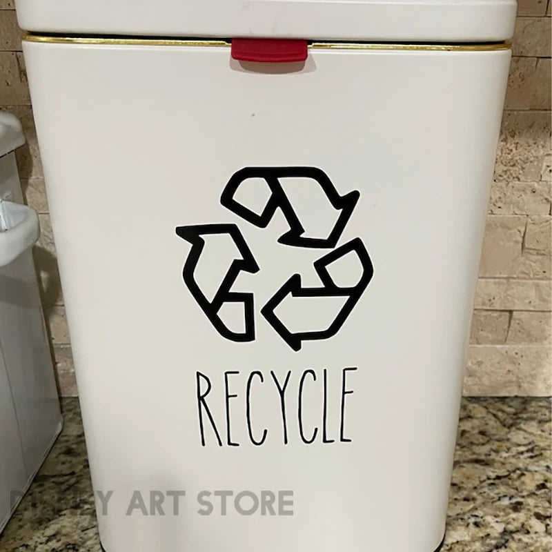 Trash and Recycle Rubbish Trash Can Wheelie Bin Vinyl Sticker Compost Decals Farmhouse Laundry Pantry Kitchen Organization Decal