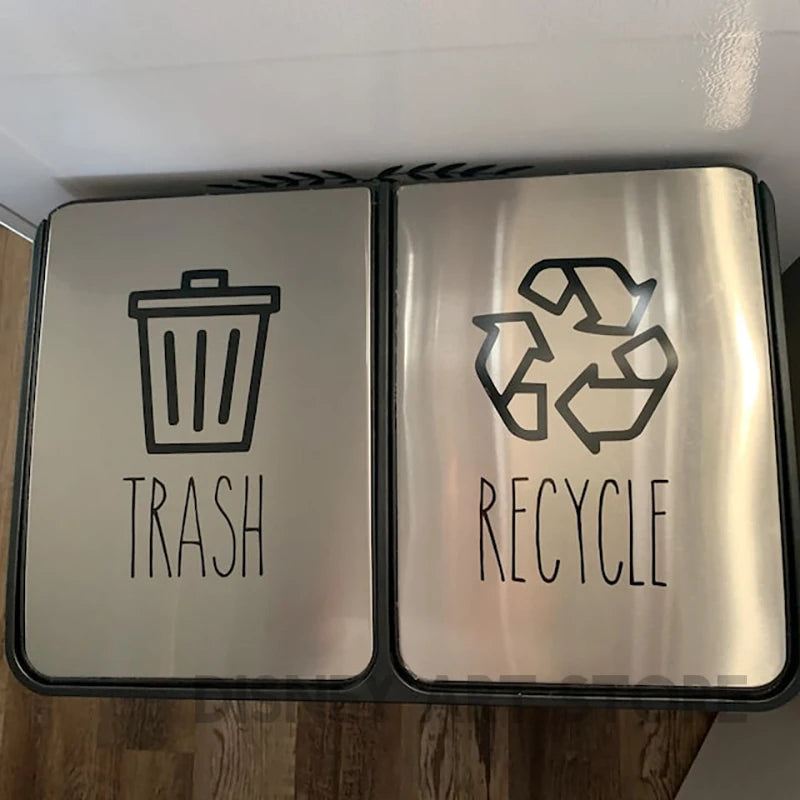 Trash and Recycle Rubbish Trash Can Wheelie Bin Vinyl Sticker Compost Decals Farmhouse Laundry Pantry Kitchen Organization Decal