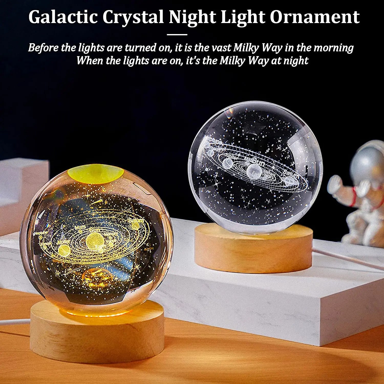 USB LED Night Light Galaxy Crystal Ball Table Lamp 3D Planet Moon Lamp Bedroom Home Decor for Kids Party Children Birthday Gifts