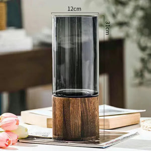 Vases Simple European hydroponic plant household living room table  inserted flower wood base transparent glass vase Home Decor