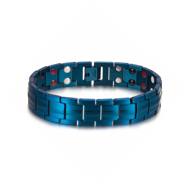 Vinterly Blue Magnetic Bracelet Men Hand Chain Link Stainless Steel Men Bracelet Health Energy Germanium Hologram Mens Bracelets