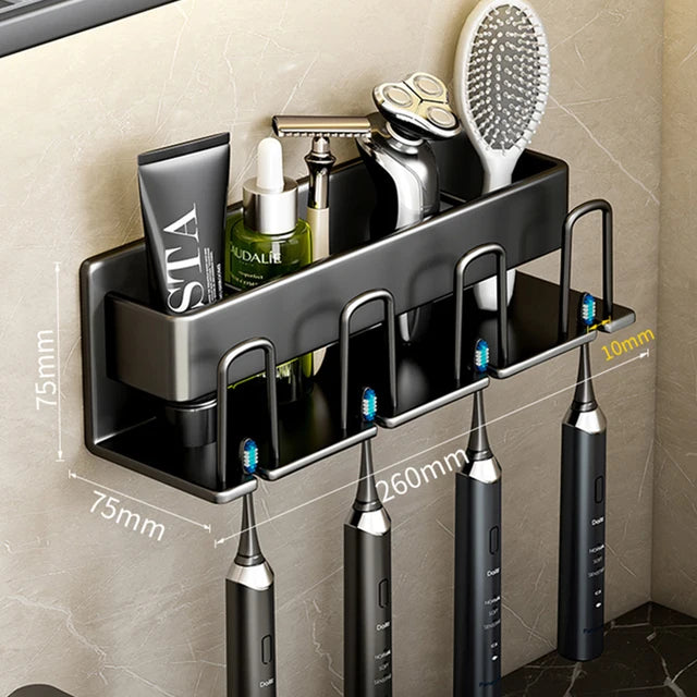 Wall Mounted Toothbrush Holder Aluminium Alloy Toothpaste Rack Without Drilling Space Saving Bathroom Household Shelf Accessorie