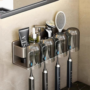 Wall Mounted Toothbrush Holder Aluminium Alloy Toothpaste Rack Without Drilling Space Saving Bathroom Household Shelf Accessorie