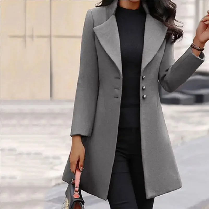 Wholesale New Hot Selling Womens Autumn and Winter Lapel Thin Solid Color Slim Tweed Jacket Ladies Fashion Clothes Coat Jackets