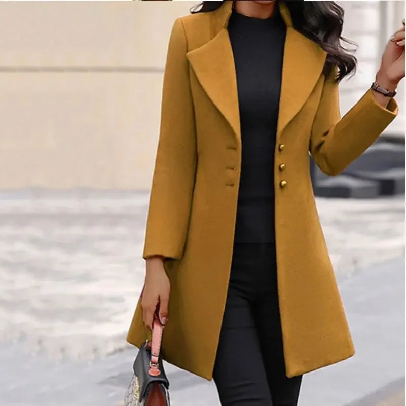 Wholesale New Hot Selling Womens Autumn and Winter Lapel Thin Solid Color Slim Tweed Jacket Ladies Fashion Clothes Coat Jackets