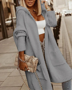 Women Hooded Knitted Cardigan Letter Print Loose Sweaters Mid-length Full Sleeves Autumn Korean Fashion New Streetwear for Women