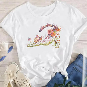 Women Lady Oversized T-shirt Tees Female Korean Fashion Summer Short Sleeve Cartoon Print Graphic Clothes Tops Cute Cat Animal