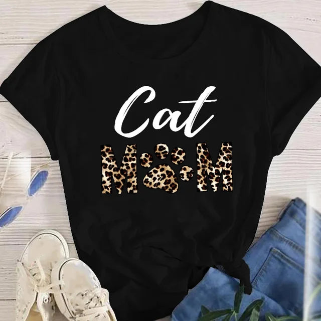 Women Lady Oversized T-shirt Tees Female Korean Fashion Summer Short Sleeve Cartoon Print Graphic Clothes Tops Cute Cat Animal