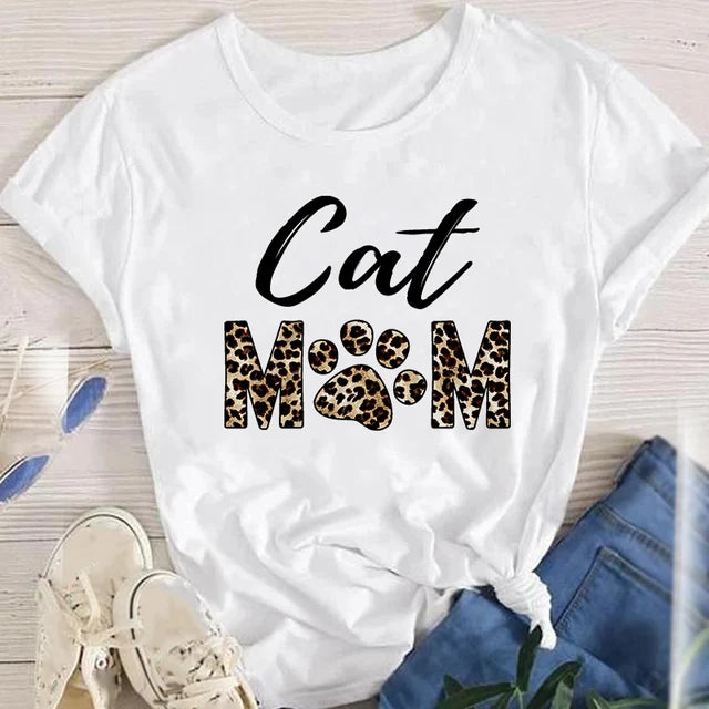 Women Lady Oversized T-shirt Tees Female Korean Fashion Summer Short Sleeve Cartoon Print Graphic Clothes Tops Cute Cat Animal